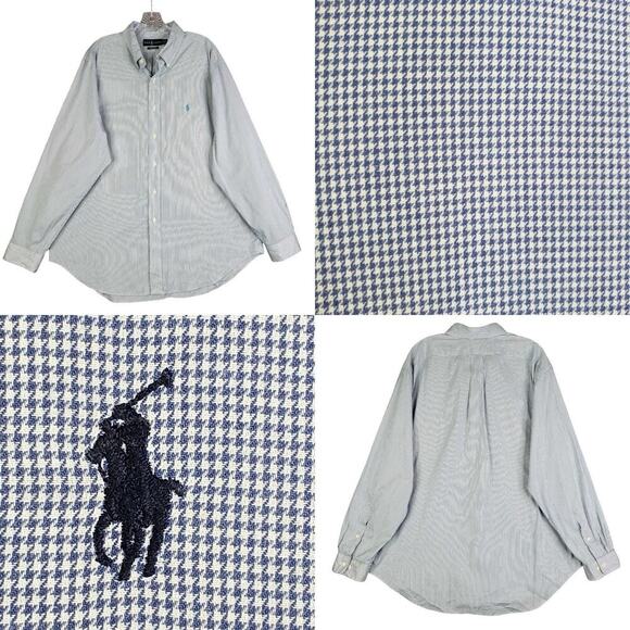 Polo Ralph Lauren Shirt Oxford Button Down LS Mens Size L Blake Blue Houndstooth - Picture 1 of 16